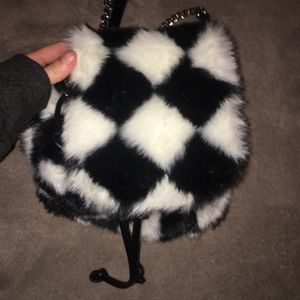 checkered fur mini backpack